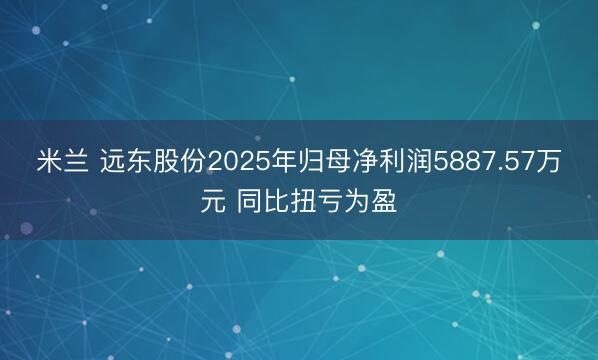 米兰 远东股份2025年归母净利润5887.57万元 同比扭亏为盈